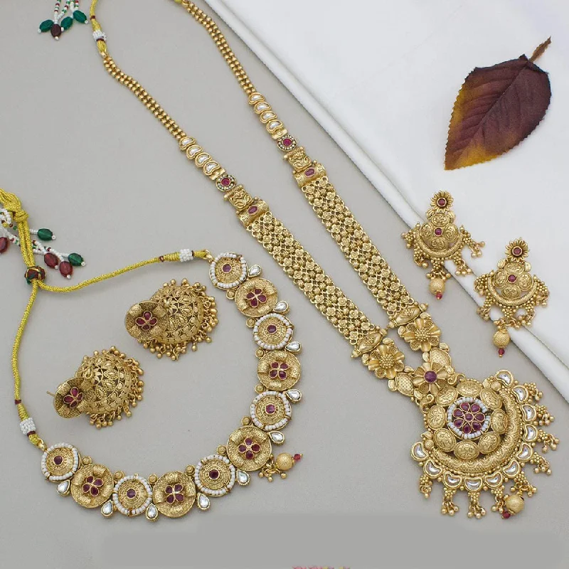 luxury diamond necklaces for women-Kavita Art Gold Plated Kundan Stone Double Necklace Set