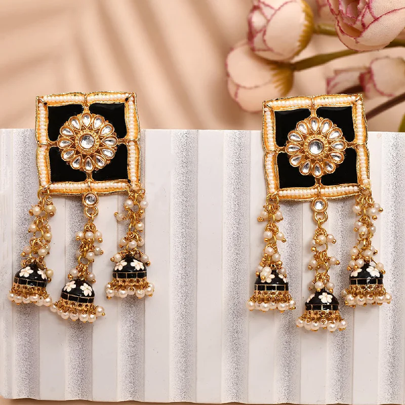 women’s simple silver earrings-Shagna Gold Plated Kundan Stone And Meenakari Jhumki Earrings