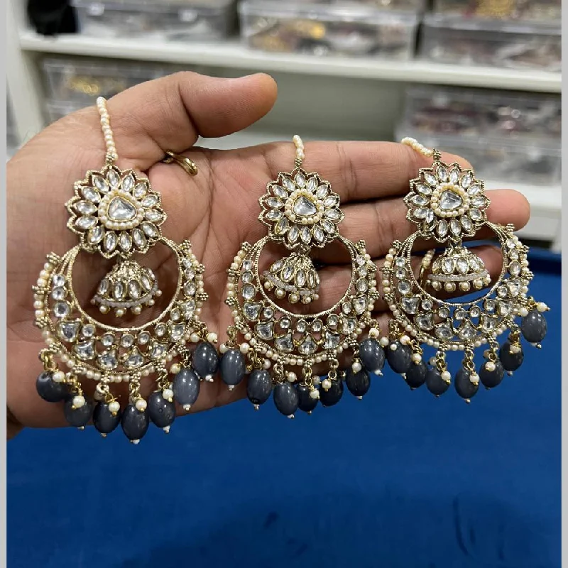 silver dangly earrings for women-Hira Collections Gold Plated Kundan Stone And Pearls Dangler Earrings Maangtikka