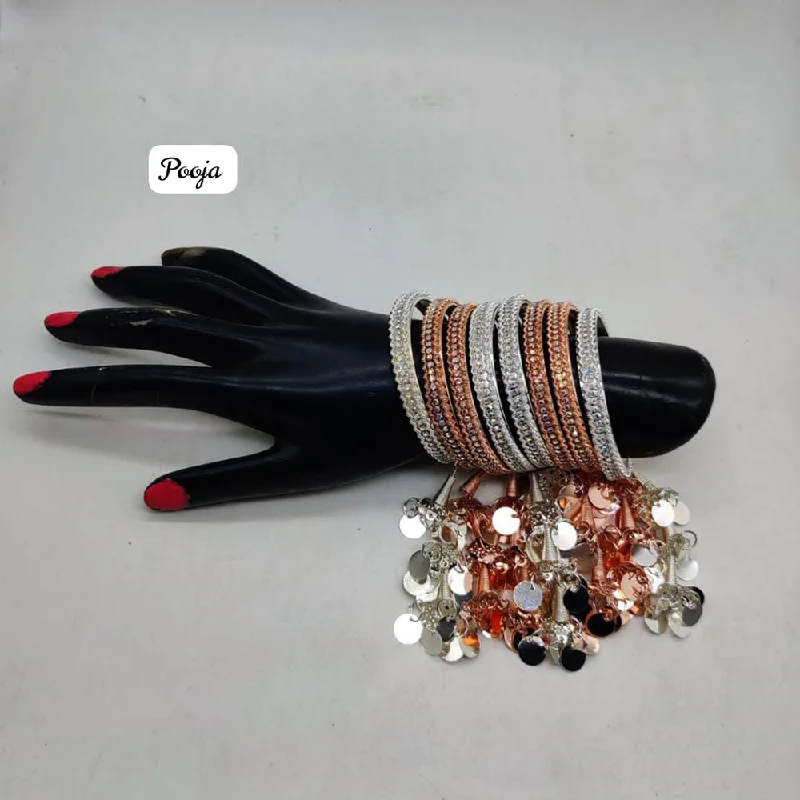 delicate bracelets for women-Pooja Bagles 2 tone Plated Bangles Set