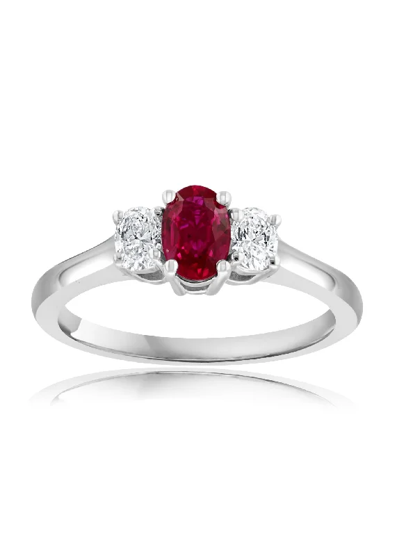 women’s engagement rings with sapphires and diamonds-18K White Gold Ruby and Diamond Ring