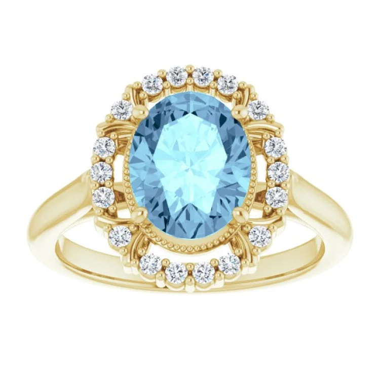 women’s three-stone engagement rings-14K Yellow Natural Aquamarine & 1/5 CTW Natural Diamond Ring