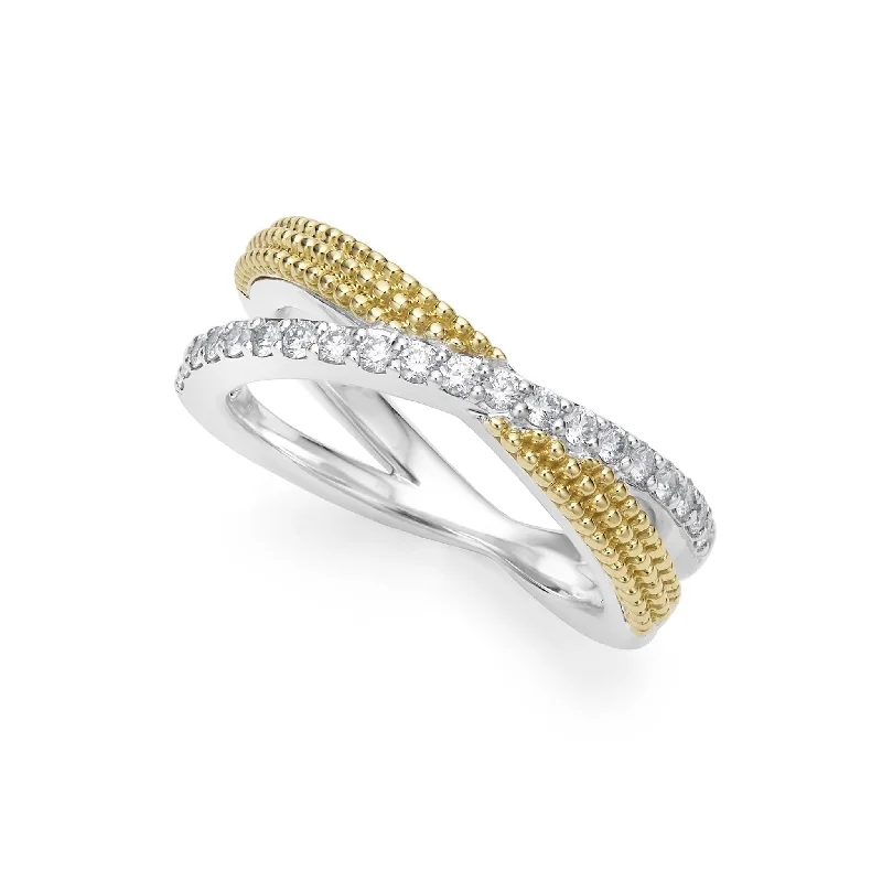 women’s engagement rings with rare diamonds-Caviar Lux Two-Tone X Diamond Ring