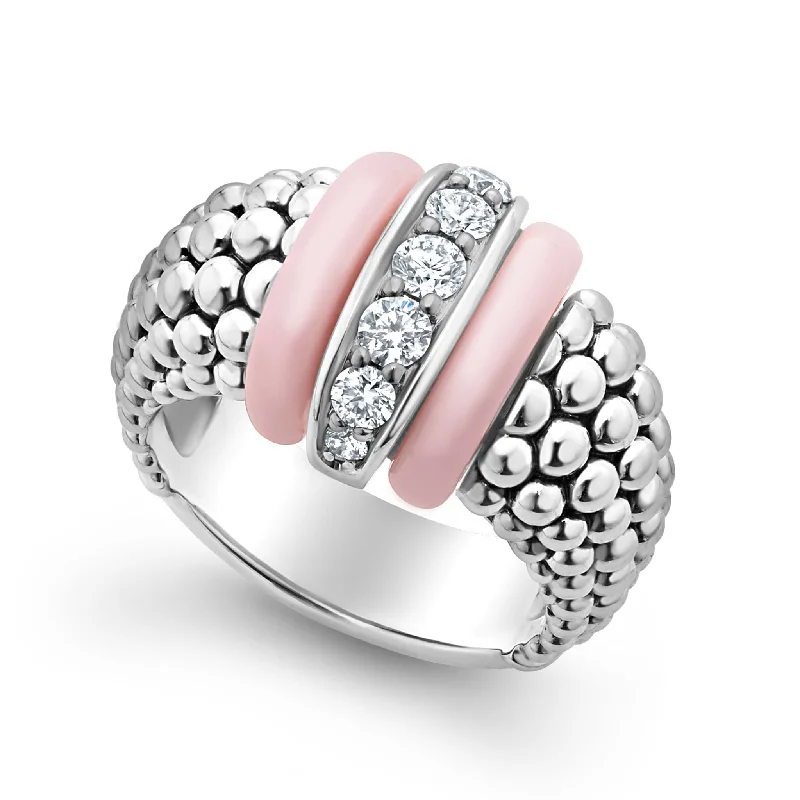 gold engagement rings with diamonds-Pink Caviar Pink Ceramic Caviar Diamond Ring