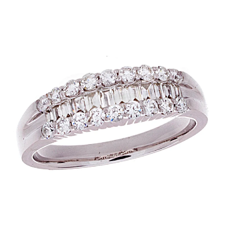 gold engagement rings for women-Diamond Ring with Baguette and Round Diamonds