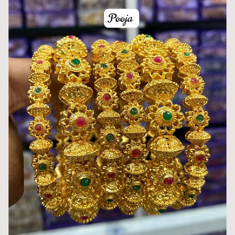 multi-colored bangles for women-Pooja Bangles Gold Plated Bangle Set