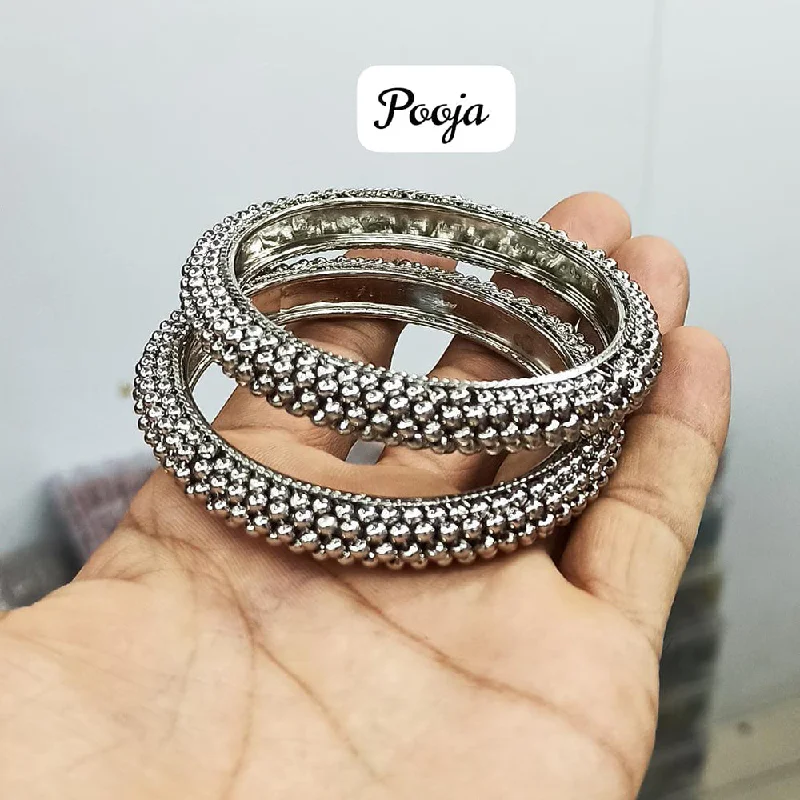 pearl bracelets for women-Pooja Bangles Silver Plated  Bangle Set