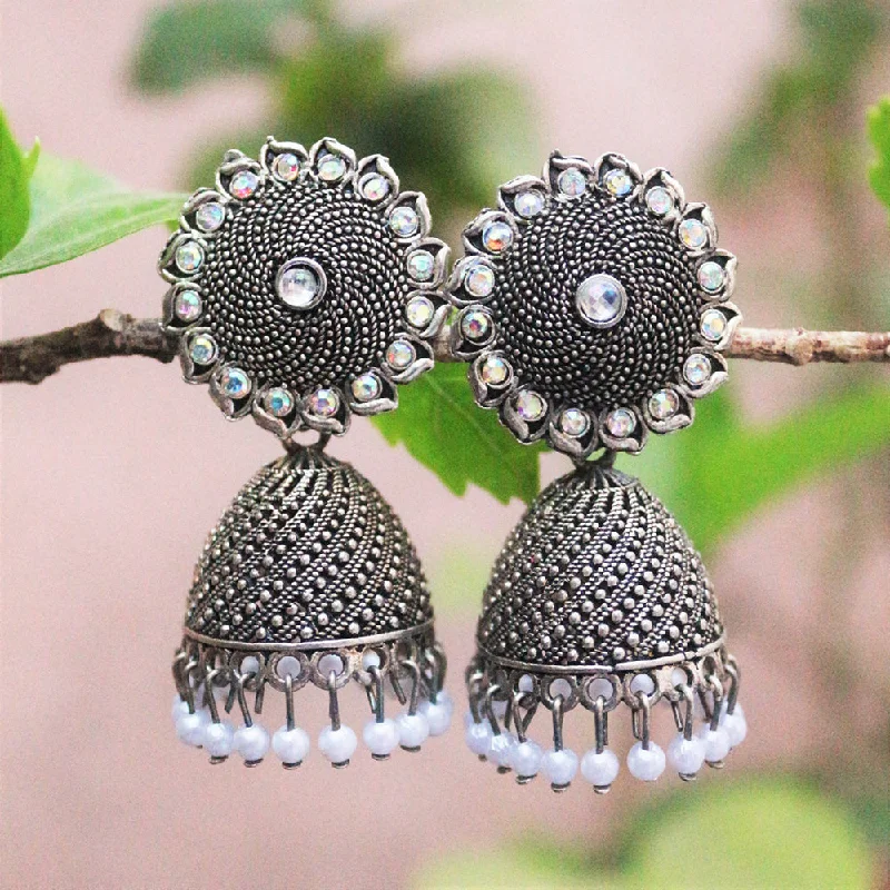 silver dangly earrings for women-H K Fashion Oxidised Plated  Austrian Stone  Jhumki Earrings