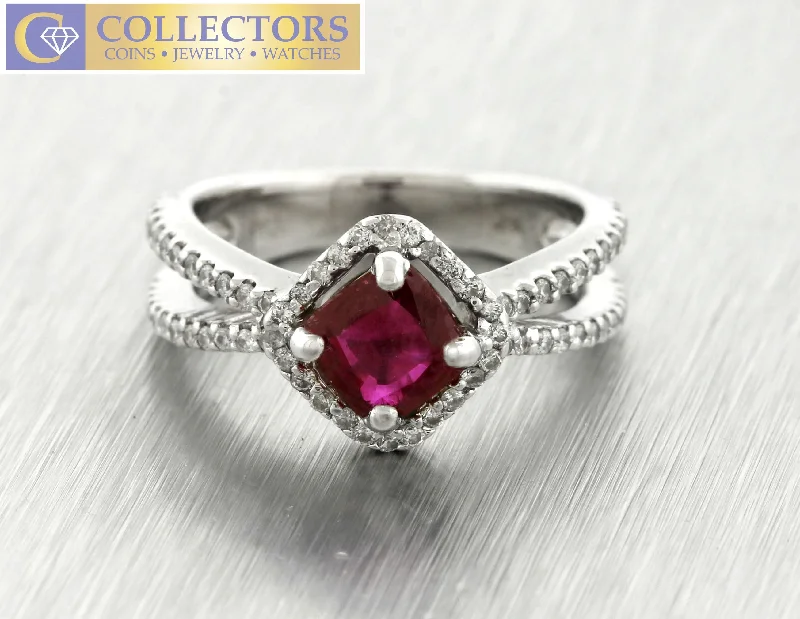 engagement rings with black diamonds-Lovely Ladies Estate 18K 750 White Gold 1.22ctw Pink Rhodolite Diamond Ring