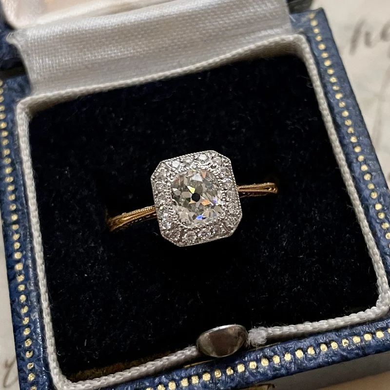 vintage engagement rings with diamonds-Deco Old Mine Cut Diamond Ring