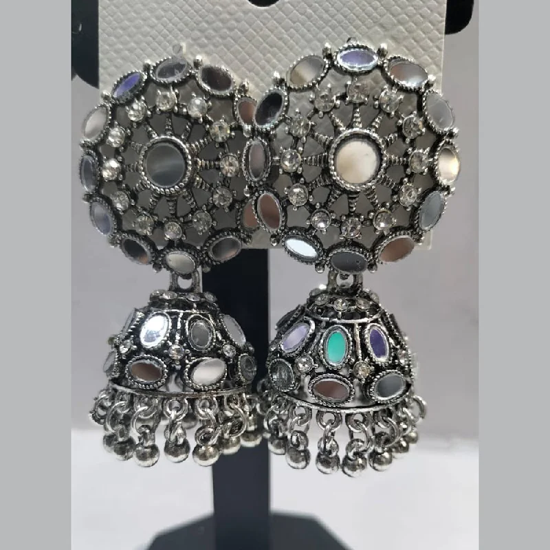 women’s vintage gemstone earrings-Manisha Jewellery Oxidised Plated Mirror Jhumki Earrings