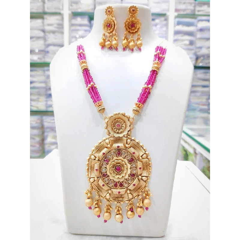 personalized nameplate necklaces-Akruti Collection Gold Plated Kundan Stone And Pearls Long Necklace Set