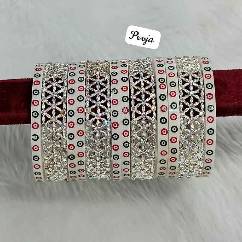 women’s bracelet with charms-Pooja Bangles Silver Plated AD Bangles Set