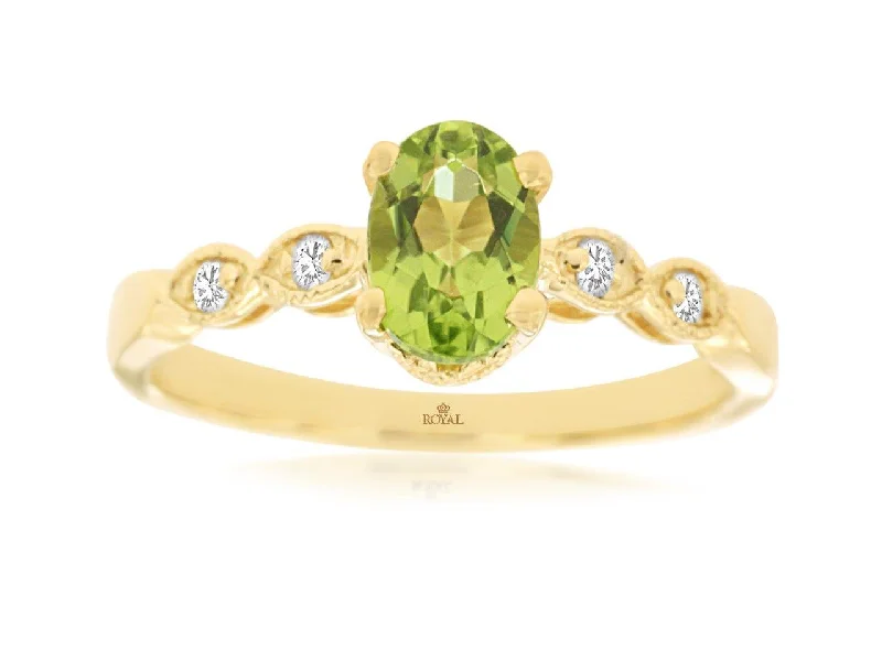 women’s engagement rings with colored diamonds-14k yellow gold peridot and diamond ring