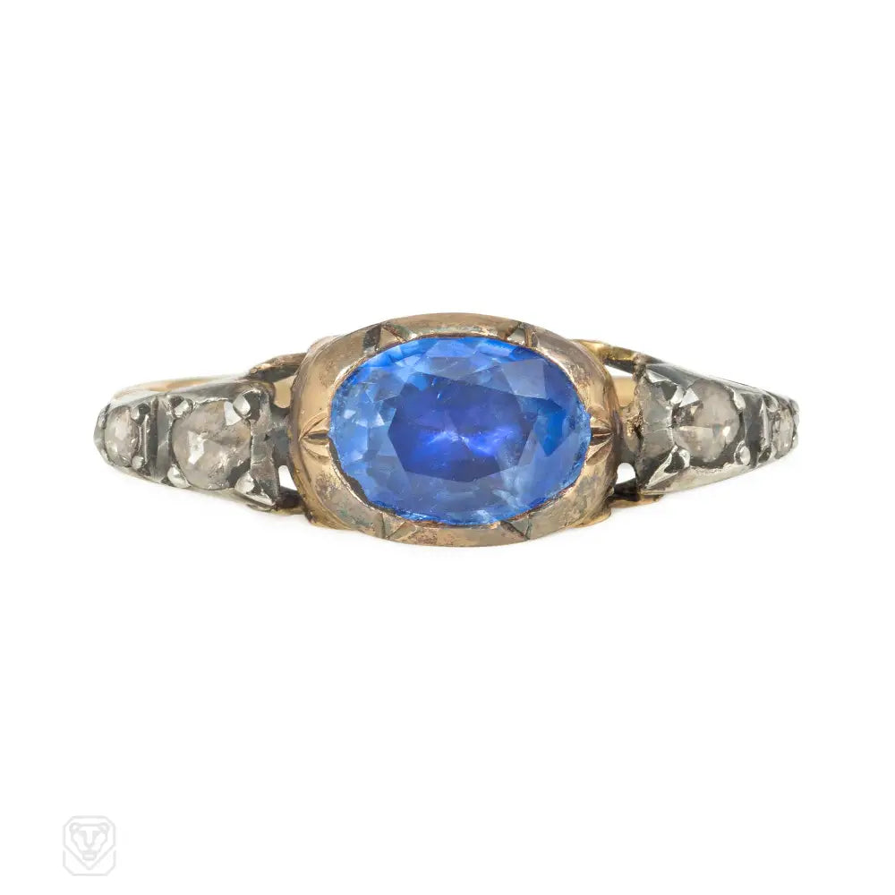 women’s vintage-inspired diamond engagement rings-Antique foiled sapphire and diamond ring