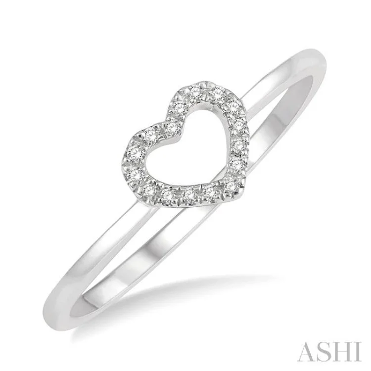 diamond rings for women-1/20 Ctw Heart Charm Round Cut Diamond Ladies Ring in 10K White Gold