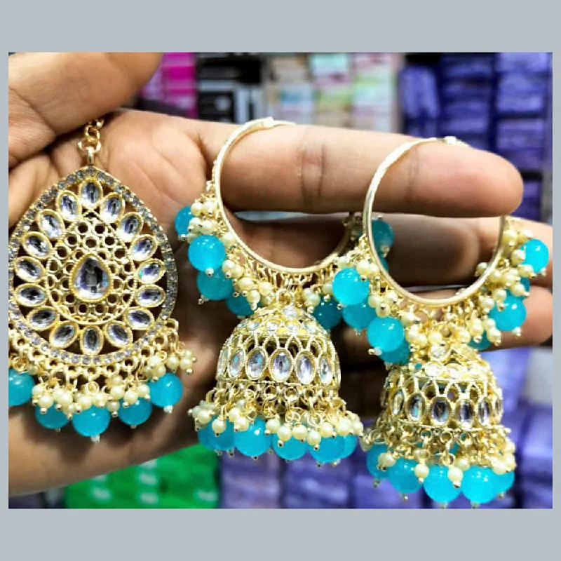 women’s screw-back earrings-Manisha Jewellery Gold Plated Kundan & Beads Dangler Earrings With Maangtikka