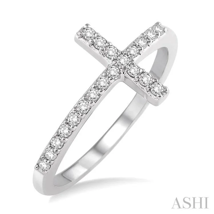 luxury diamond rings for women-1/5 Ctw Round Cut Diamond Cross Ring in 10K White Gold