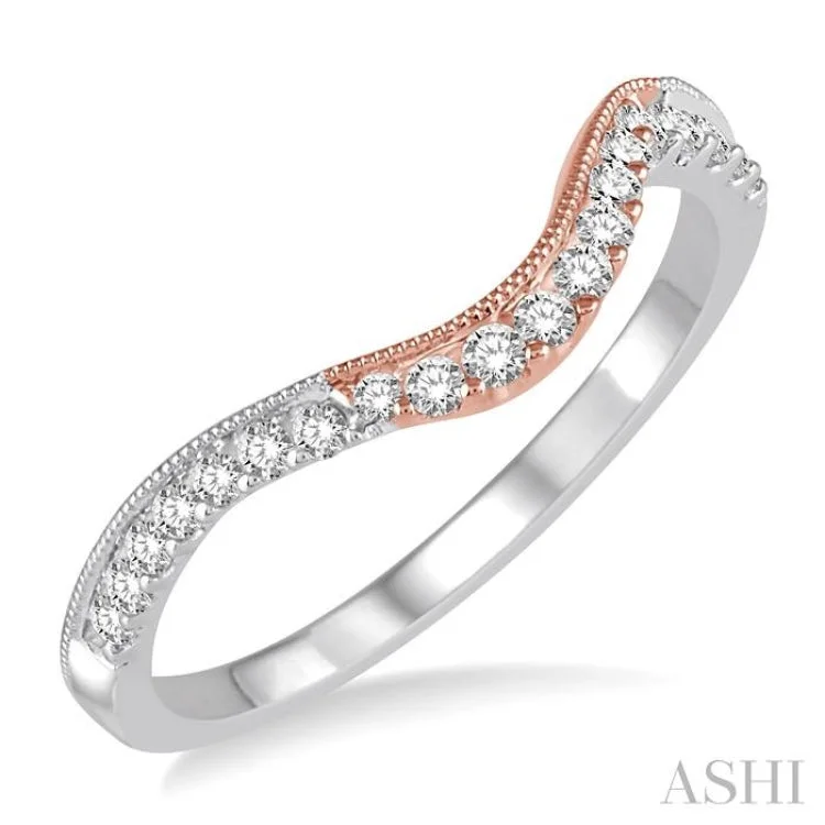 birthstone rings for women-1/5 Ctw Round Diamond Wedding Band in 14K White and Rose Gold