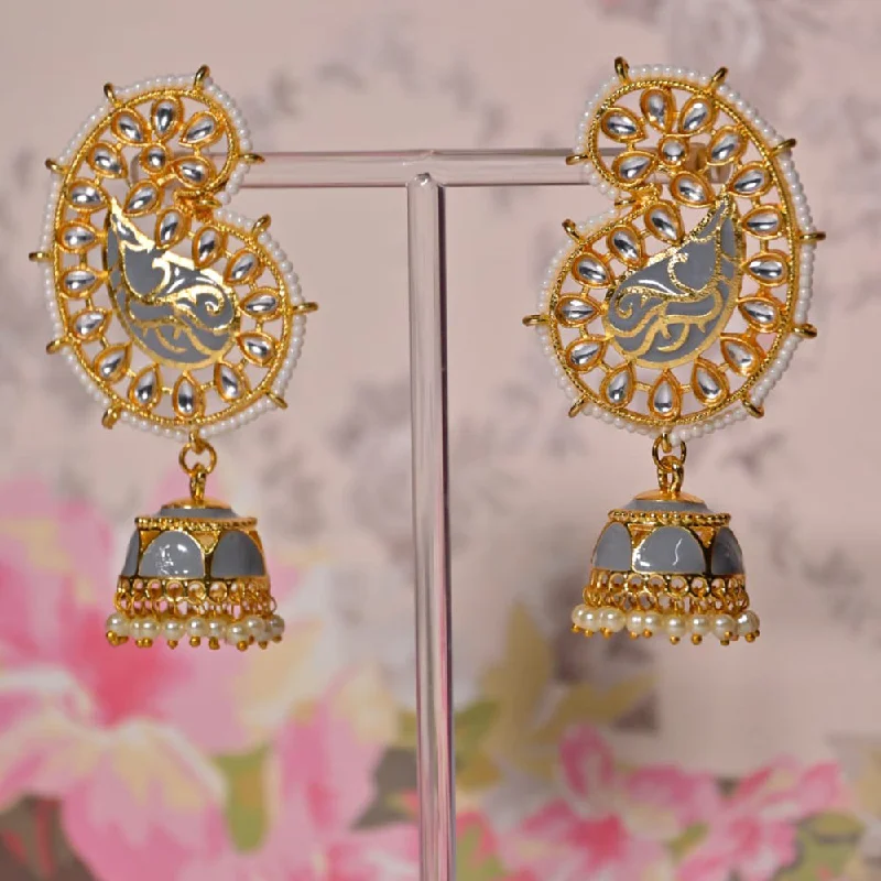 women’s ruby earrings-Shagna Gold Plated Kundan Pearl And Meenakari Jhumki Earrings