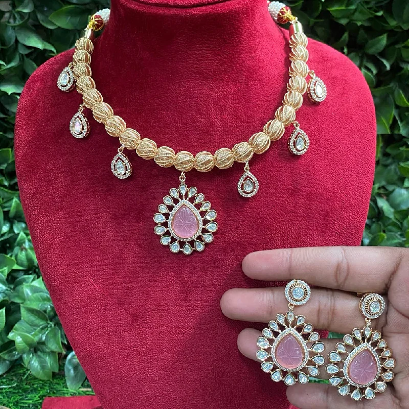 timeless diamond necklaces for women-Amoliya Jewels Gold Plated Polki Kundan Necklace Set