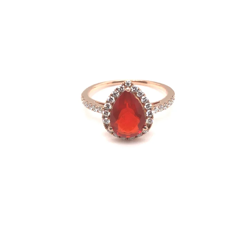 women’s engagement rings with rubies and diamonds-14K Yellow Gold Fire Opal and Diamond Ring