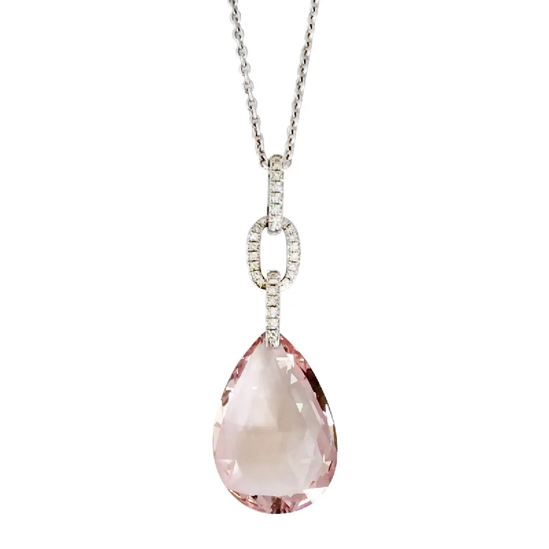 women’s elegant chain link necklaces-Morganite Briolette and Diamond Pendant Necklace