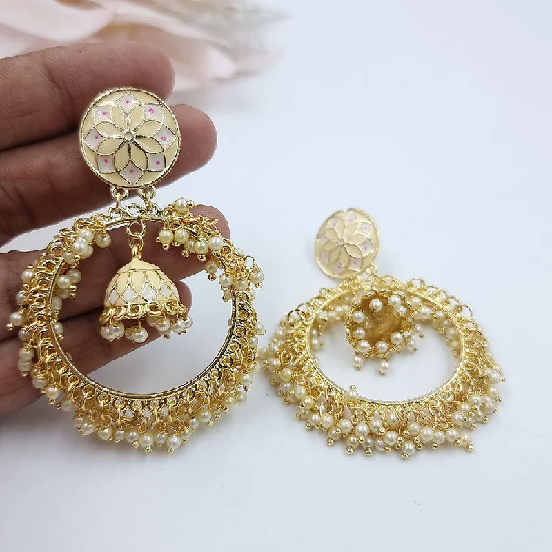 women’s sapphire earrings-Jcm Gold Plated Pearl And Meenakari Dangler Earrings