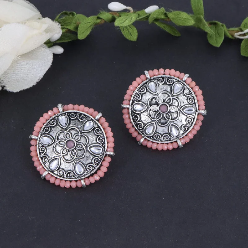 women’s birthstone earrings-Corbeda Fashion Oxidised Plated Pota Stone Stud Earrings (Assorted Colors)