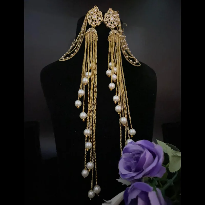 vintage silver earrings for women-Shagna Gold Plated Pearls Dangler Earrings