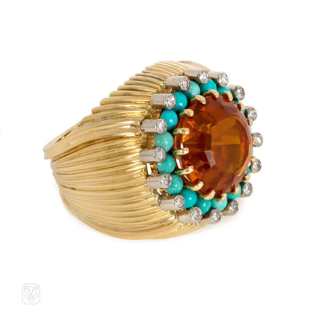 women’s rose gold engagement rings-Citrine, turquoise and diamond ring, Austria