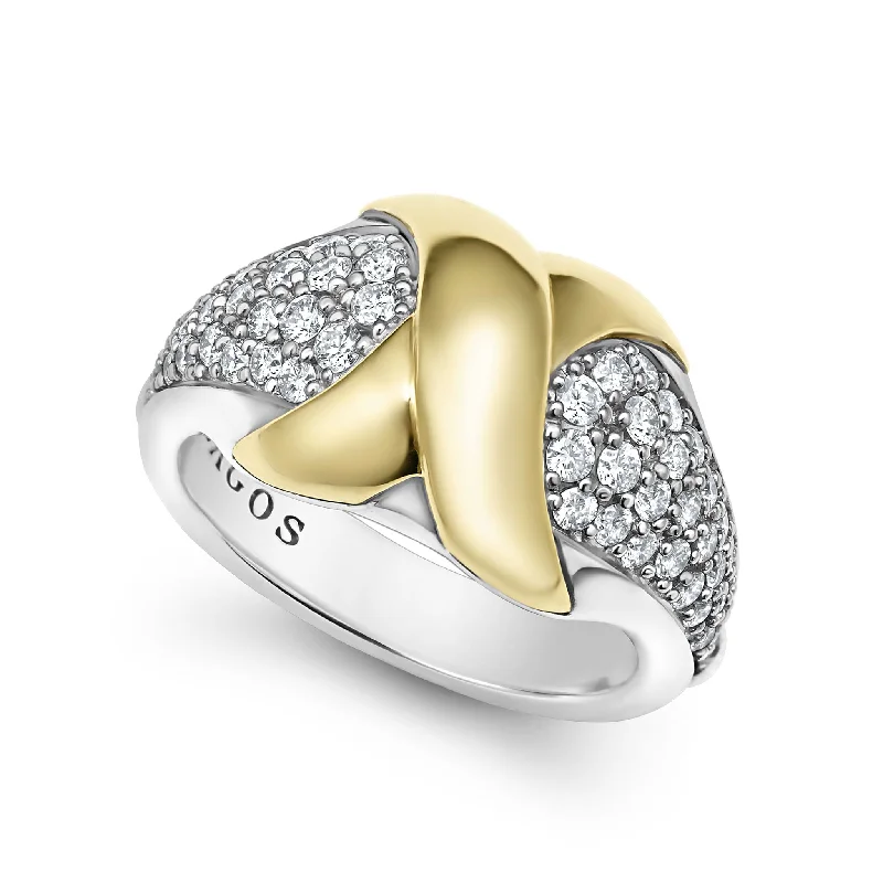 women’s two-stone engagement rings-Embrace 18K Gold X Diamond Ring