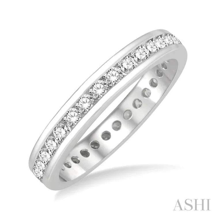 women’s chunky rings-1 ctw Channel Round Cut Diamond Eternity Wedding Band in 14K White Gold