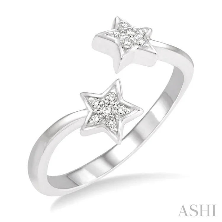 diamond rings for women-1/10 Ctw Star Accent Open Ended Round Cut Diamond Ladies Ring in 10K White Gold