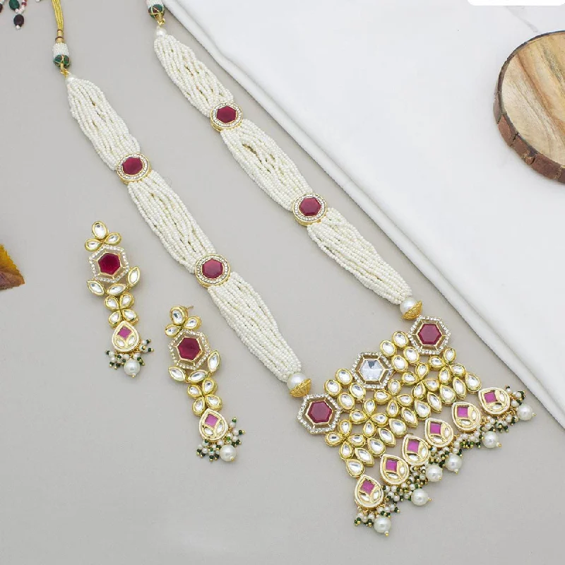 custom engraved necklaces for women-Kavita Art Gold Plated Kundan Stone And Pearls Long Necklace Set