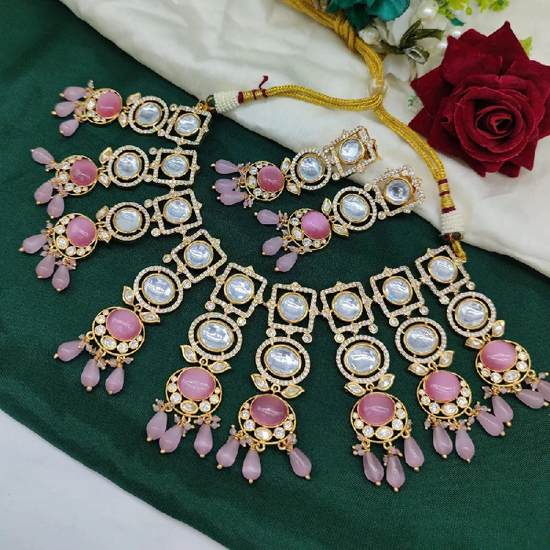 custom engraved necklaces for women-Akruti Collection Gold Plated  Polki Kundan And Beads Choker Necklace Set