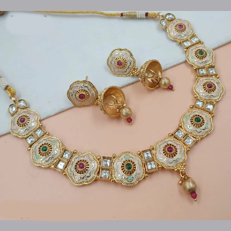 women’s gold necklaces-Padmawati Bangles Gold Plated Pota Stone Meenakari Necklace Set