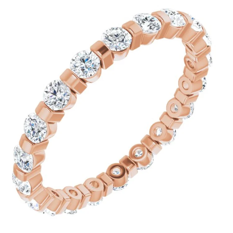 large stone rings for women-14K Rose 1 CTW Natural Diamond Eternity Band Size 6