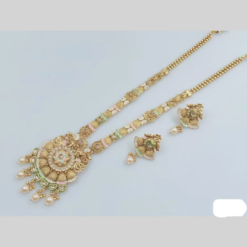 women’s rose gold necklaces-Rani Sati Jewels Gold Plated Kundan Stone And Meenakari Long Necklace Set