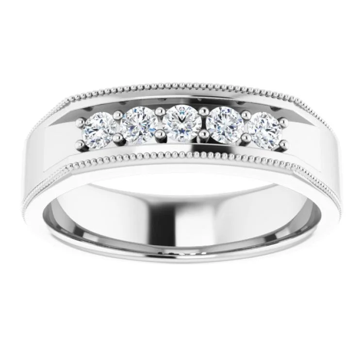 fashion rings for women-14K White 3/8 CTW Natural Diamond Milgrain Band