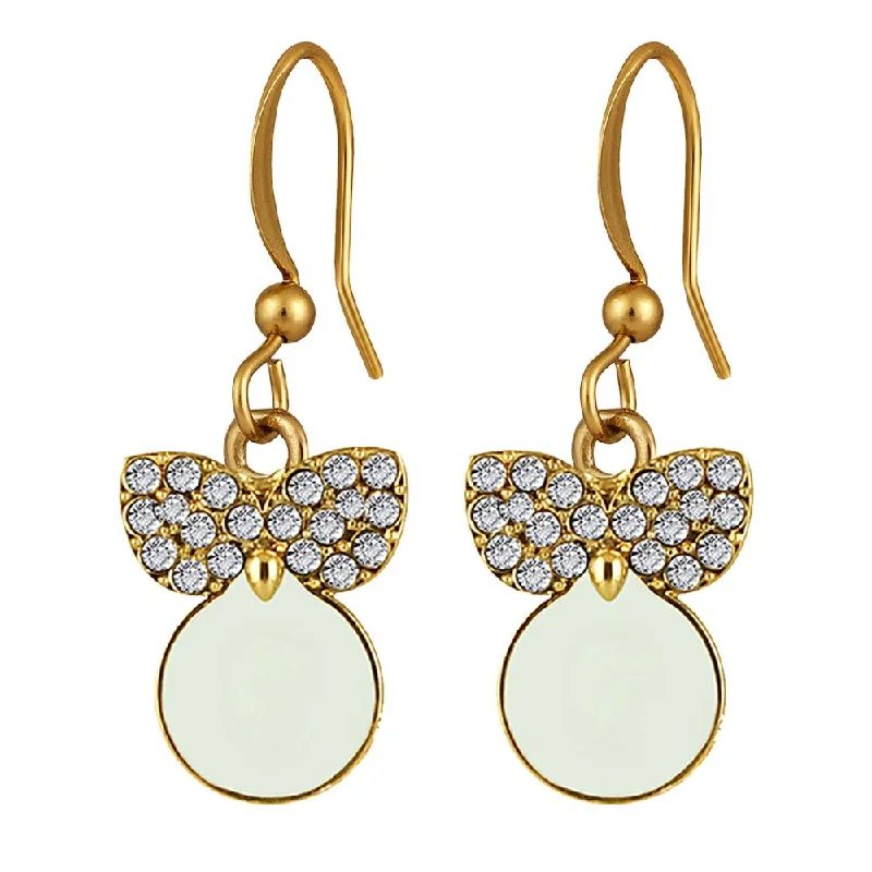 women’s diamond-shaped earrings-Mahi Gold Plated White Meenakari Work and Crystals Cute Earrings for Women (ER1109850GWhi)