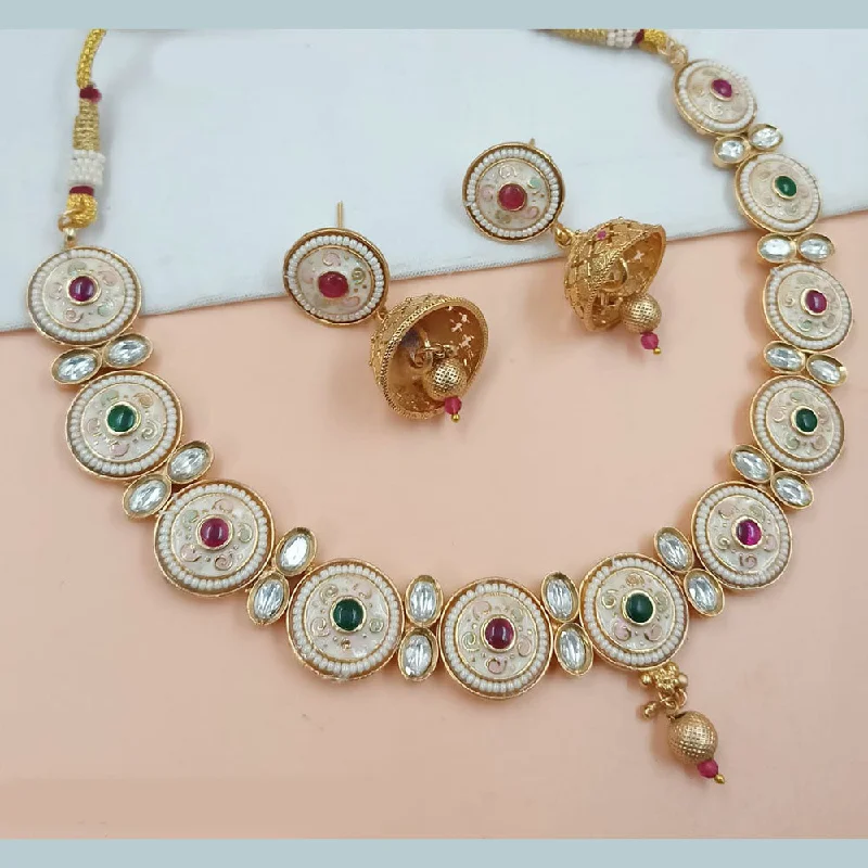 engraved necklaces for women-Padmawati Bangles Gold Plated Pota Stone Meenakari Necklace Set