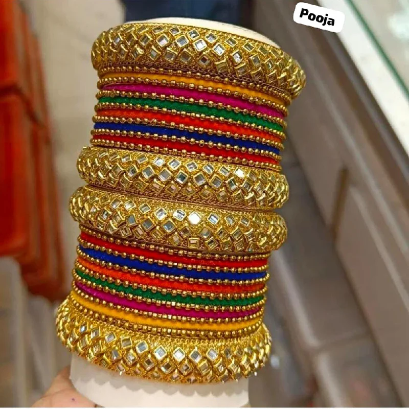 women’s beaded bangles-Pooja Bangles Gold Plated Bangle Set