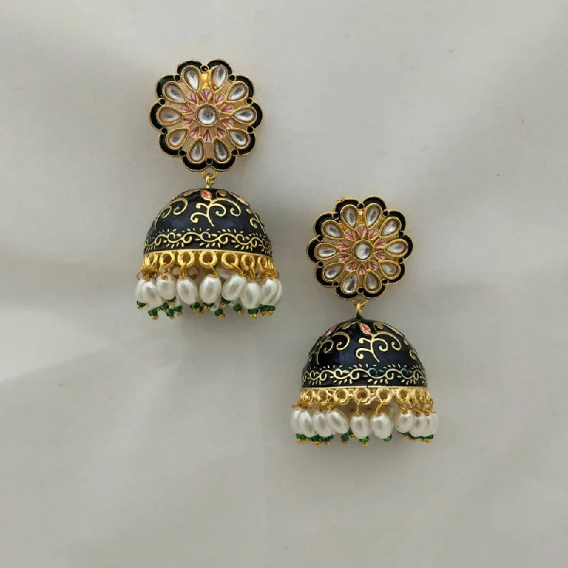 custom earrings for women-Marudhar Creations Gold Plated Kundan And Meenakari Jhumki Earrings