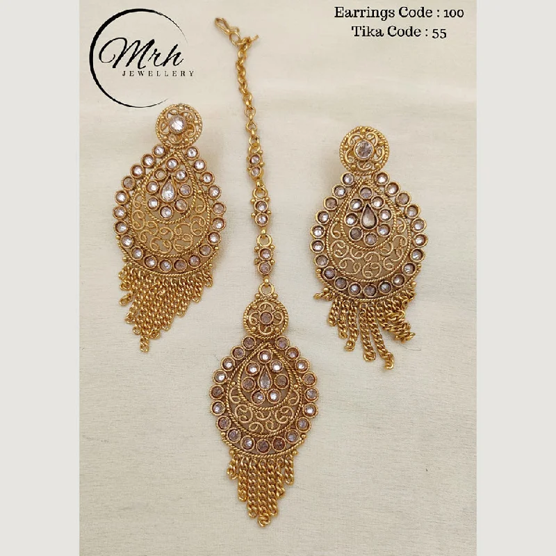 women’s gold diamond earrings-Jewel Addiction Copper Gold Plated Earrings With Mangtikka