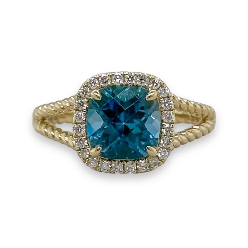 women’s large diamond engagement rings-14K Y Gold 2.28ctw Blue Topaz and 0.20ctw Diamond Ring