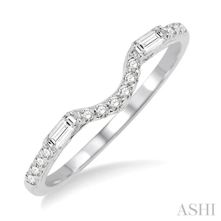 women’s eternity rings-1/4 Ctw Round and Baguette Diamond Wedding Band in 14K White Gold