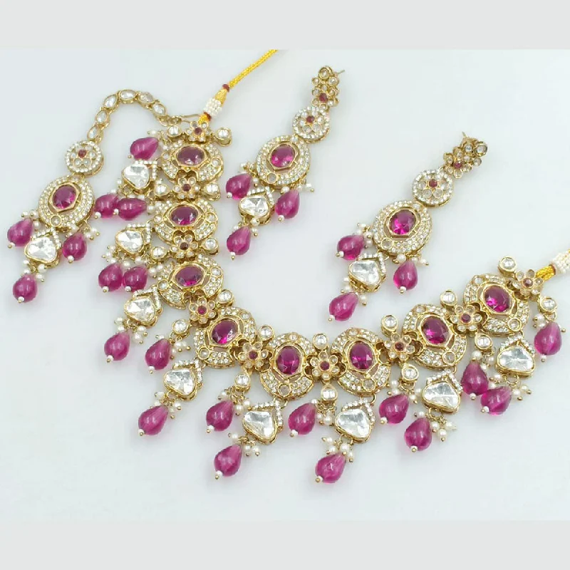 women’s custom photo necklaces-Rani Sati Jewels Gold Plated Crystal Stone And Beads Necklace Set