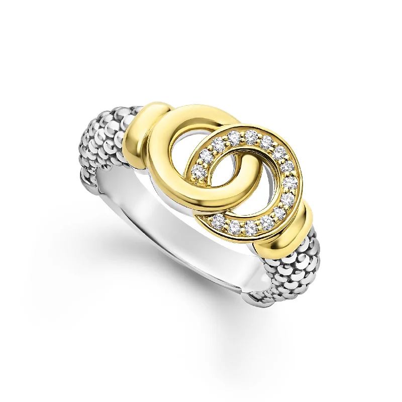 women’s custom round-cut engagement rings-Signature Caviar Two-Tone Interlocking Diamond Ring