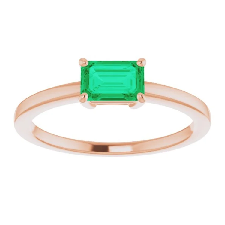 designer rings for women-14K Rose Lab-Grown Emerald Ring